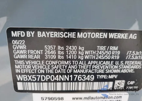 2022 BMW X3 xDrive30I from USA, damaged, VIN WBX57DP04NN176349